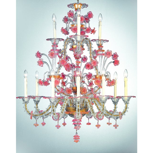 Venetian Romantic Transparent and Pink Floreal “Cà Rezzonico” Chandelier in Murano Glass. For Sale - Image 6 of 6