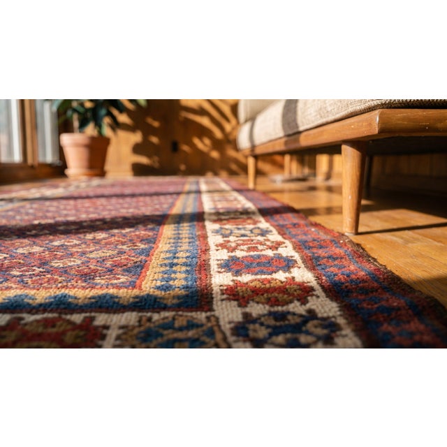 Textile 1890s Red Diamond Tribal Antique Persian Kurdish Rug 3'6" X 9'5" Handknotted Wool Carpet For Sale - Image 7 of 9