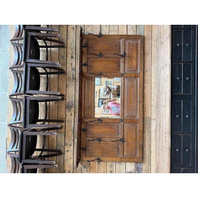 Brown Large Early 20th Century Oak Wall Mounted Coat Rack For Sale - Image 8 of 11
