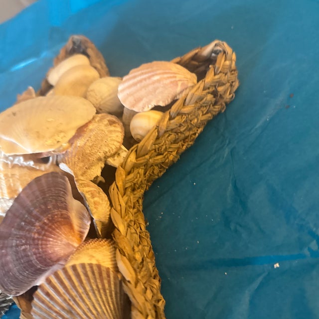 Tan Starfish Woven Basket Filled With Seashells For Sale - Image 8 of 12