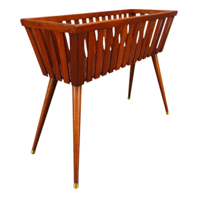 Mid-Century Danish Teak Planter with Brass Feet, 1960s For Sale