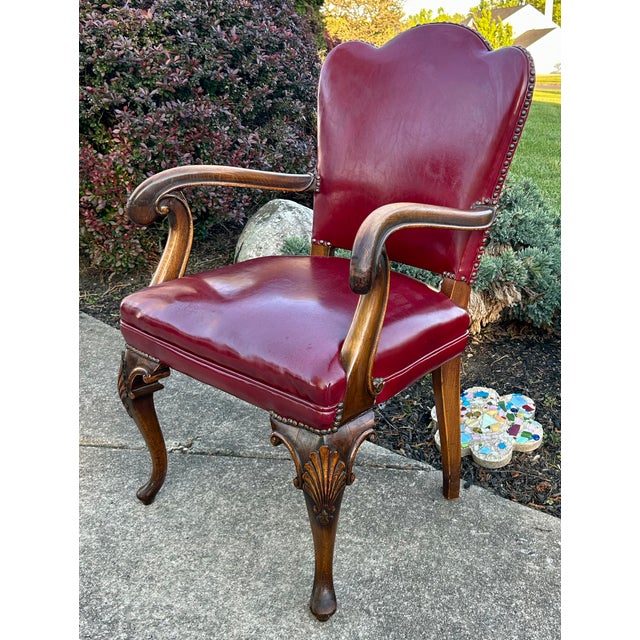 Vtg. Carved Wood English Regency Style Library Chair For Sale - Image 11 of 12