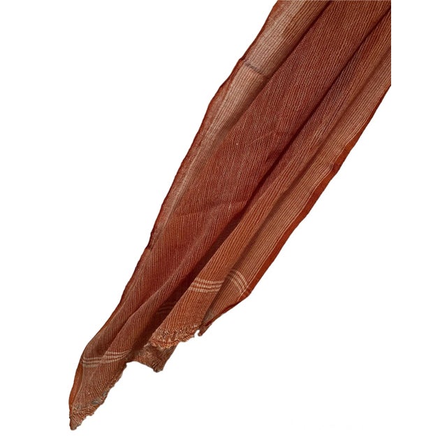 Textile 100% Cotton Towel Napkin Fabric Orange Brown Coral White Stripes Handmade Handspun Large Natural Organic Set of Two (2) For Sale - Image 7 of 13