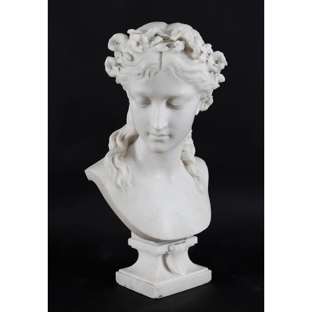 Eugene-Antoine Aizelin, Antique Bust of a Grecian Lady, 19th Century, Carrara Marble For Sale - Image 18 of 18