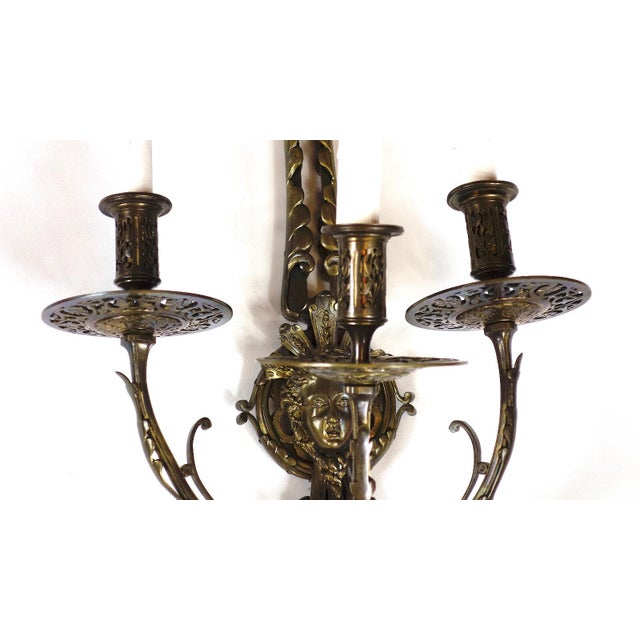 Antique Art Nouveau Empire Bronze Wall Lamps from Unbekannt, 1920s, Set of 2 For Sale - Image 9 of 11