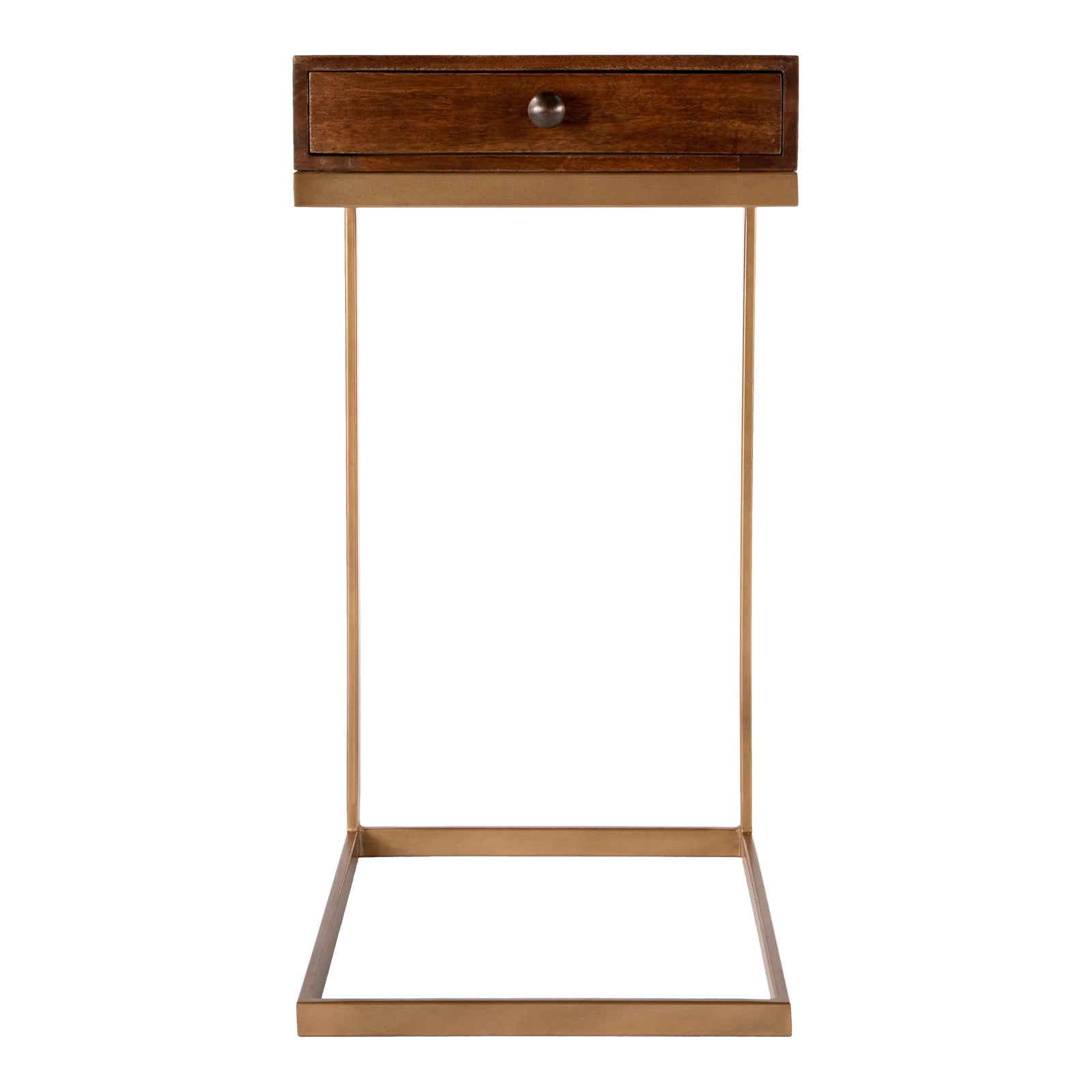 Alec 1 Drawer C Shaped End Table Medium Brown Chairish