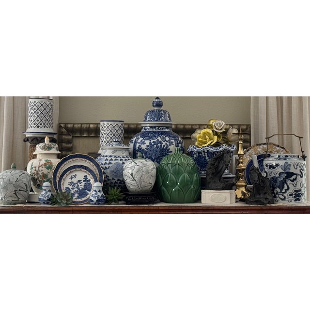 Mid-Century California Originals Blue & Green Floral Motif Ginger Jar For Sale - Image 11 of 17