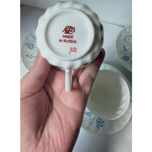 1990s Lomonosov Bone China Porcelain LFZ Coffee Tea Cup Saucer Set of 6 For Sale In Greensboro - Image 6 of 13