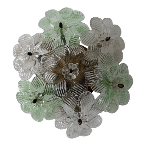 Rare Set Mid-Century Seguso Green Murano Flowers Blown Sconces, Circa 1950