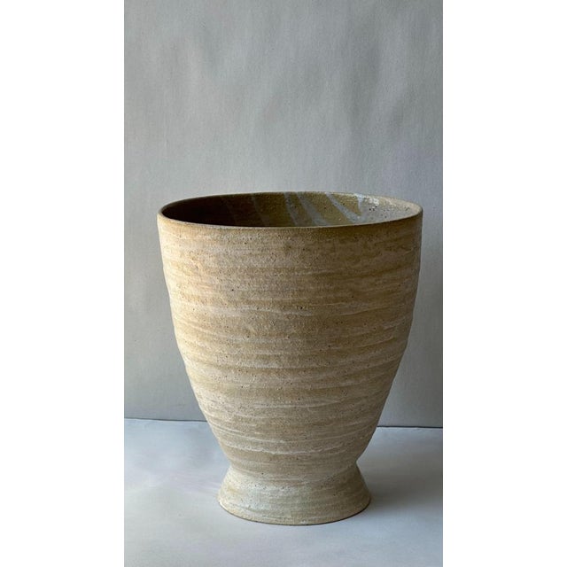 Beige Stoneware Krater Vase by Elena Vasilantonaki For Sale - Image 4 of 17