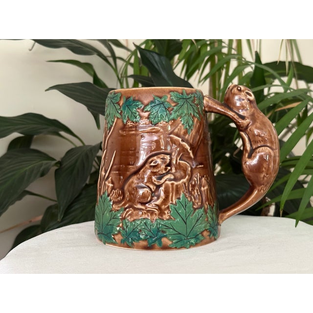 A mid century hand-painted ceramic art pottery mug crafted by Shafford. This highly detailed, dimensional piece features a...