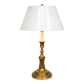 Neoclassical Solid Brass Table Lamp With Ivory Parchment Shade For Sale