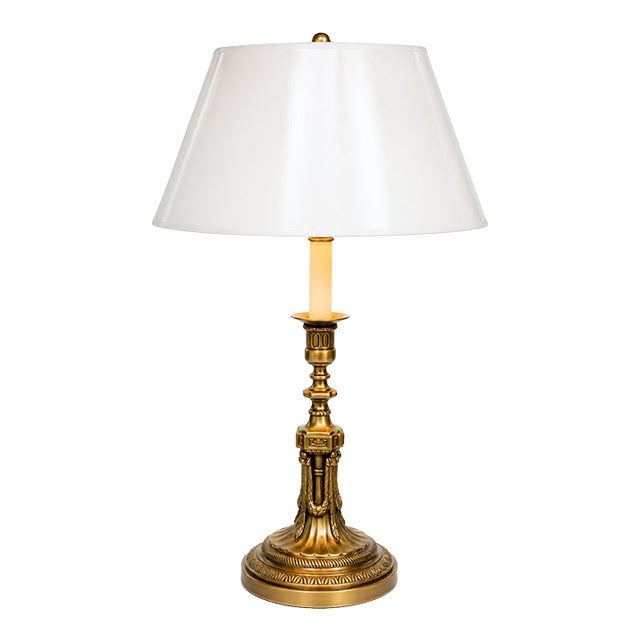 Neoclassical Solid Brass Table Lamp With Ivory Parchment Shade For Sale