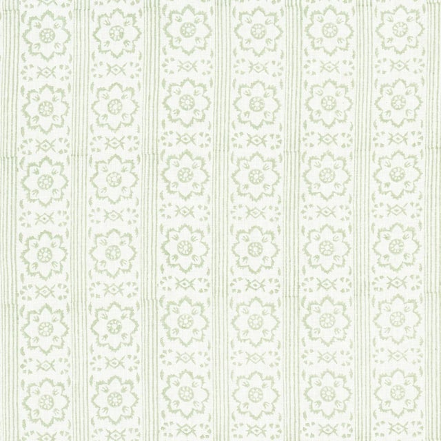 SAMPLE - Schumacher Sunda Hand Blocked Print Fabric In Sage For Sale