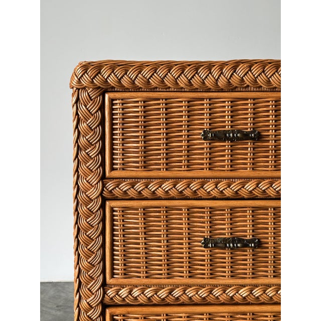 Woven Wicker Six-Drawer Dresser With Braided Rope Trim, 1980s For Sale In Greensboro - Image 6 of 18