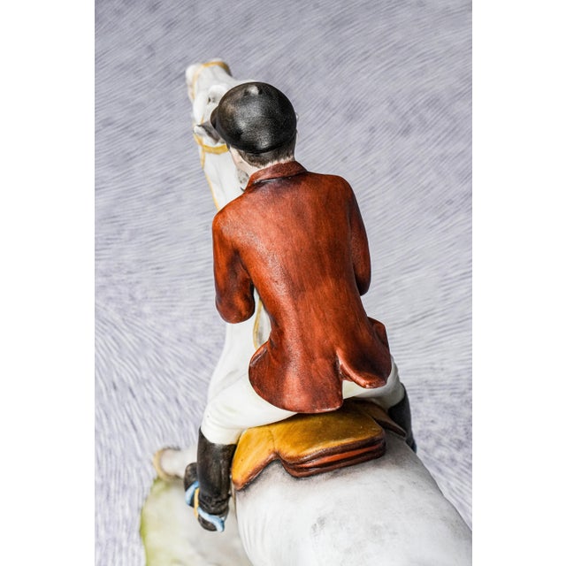Hand Painted Vintage German Porcelain Horse Fox Hunting Dog Statue Sculpture For Sale - Image 15 of 18