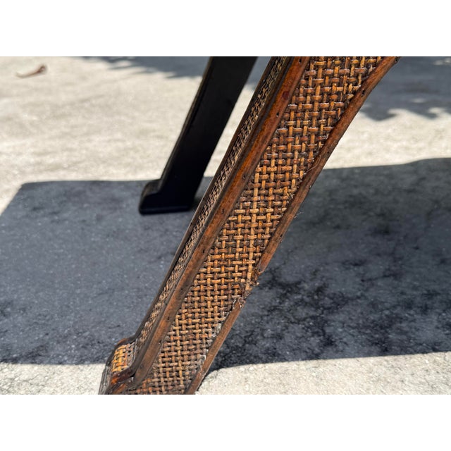 Vintage Woven Rattan Scroll-Arm Footstool / Side Table For Sale - Image 10 of 11