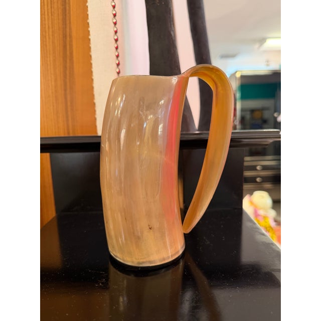 Mid 20th Century Hand Polished Horn Cup With Curved Handle and Bronze Base For Sale - Image 5 of 7