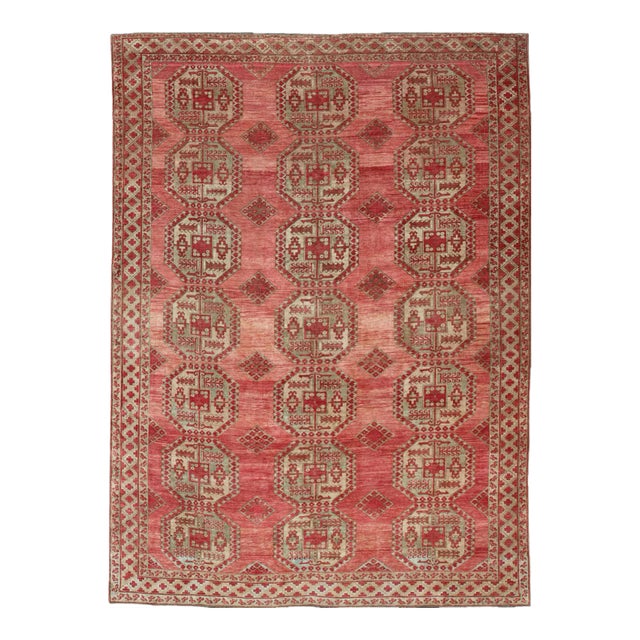 Early 20th Century Antique Turkomen Ersari Rug With Repeating Gul Design 8'3 X 11'4 For Sale