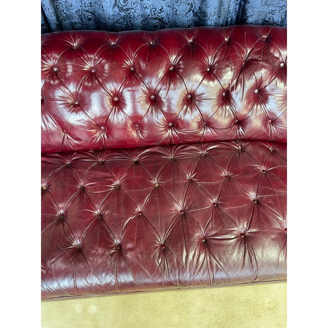 1950s 1950s English Burgundy Red Leather Chesterfield Sofa For Sale - Image 5 of 17