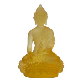 Crystal Glass Pate-De-Verre Yellow Gautama Amitabha Shakyamuni Statue For Sale