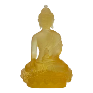 Crystal Glass Pate-De-Verre Yellow Gautama Amitabha Shakyamuni Statue