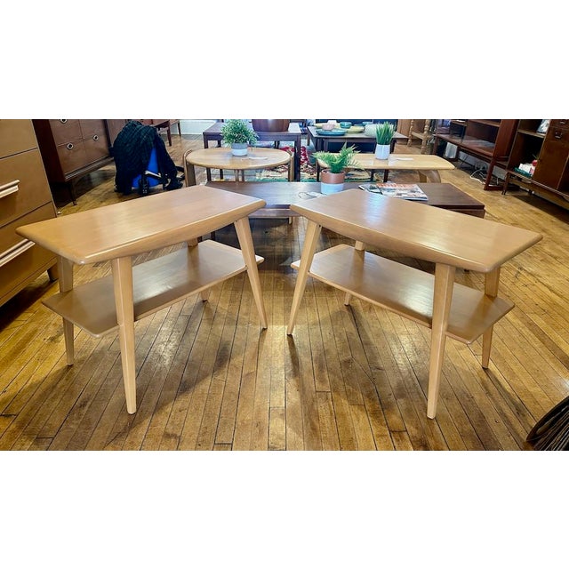 Wood Pair of Restored Heywood Wakefield End Tables - Champagne For Sale - Image 7 of 9