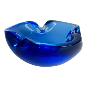 C.1960's Italian Hand-Blown Alfredo Barbini Peppermint Ice Blue & Mediterranean Blue Murano Ashtray /Catchall Bowl