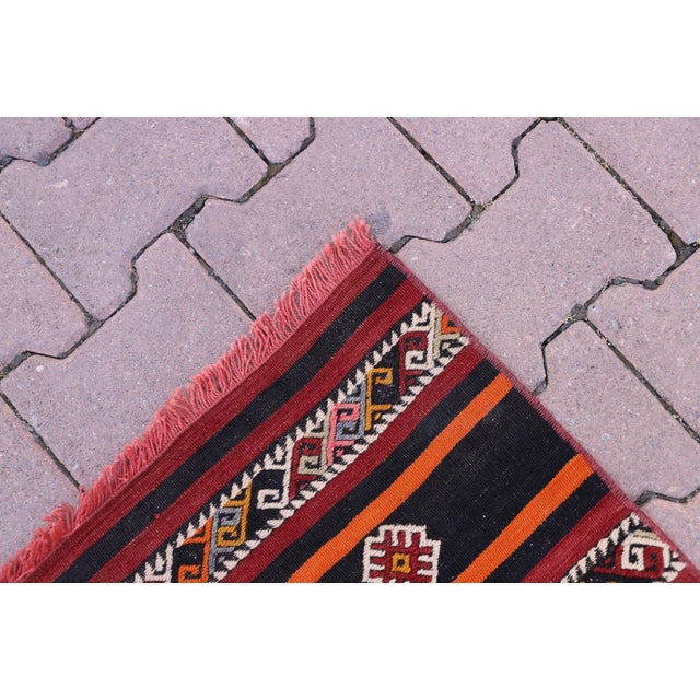 1960s Striped Dowry Handmade Mid Century Modern Handmade Kilim Rug For Sale - Image 9 of 10