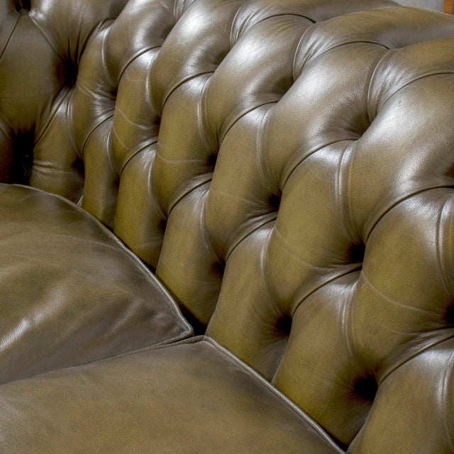 Vintage 1960s English Chesterfield Sofa in Olive Green Leather For Sale - Image 9 of 12