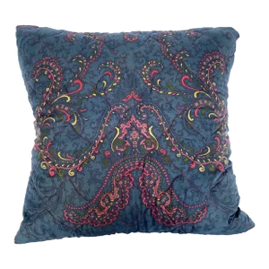 Vintage Blue Paisley Silk Twill Scarf Throw Pillow Cover