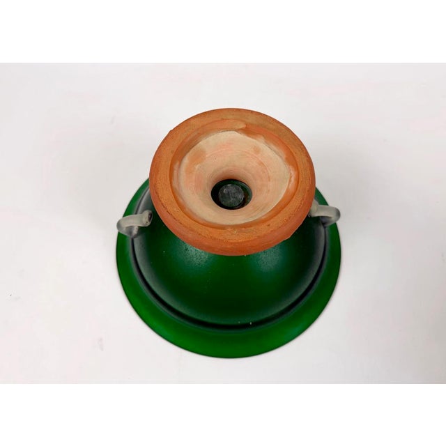 Mid-Century Modern Emerald Green Frosted Glass and Terracota Pedestal Bowl, 1950s For Sale - Image 12 of 13