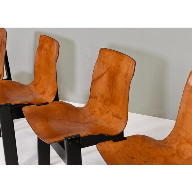Black Cognac Leather Tre 3 Dining Chairs by Angelo Mangiarotti for Skipper, 1978, Set of 4 For Sale - Image 8 of 17