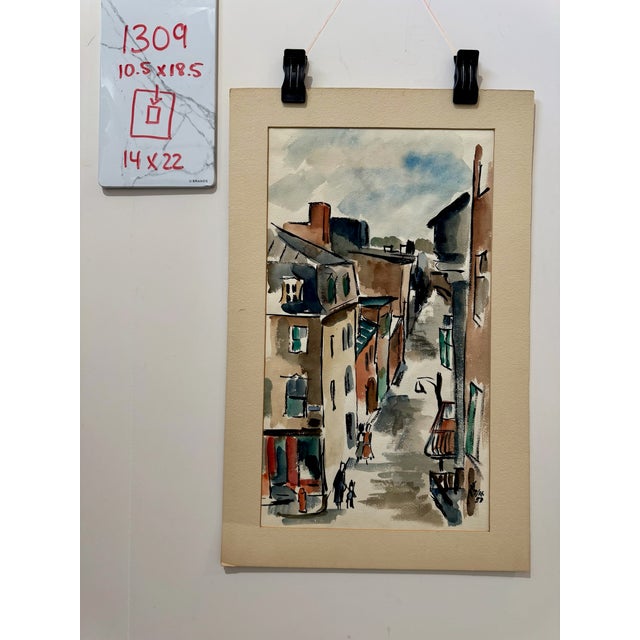 Henry Emil Salloch Original Watercolor on Paper Urban Neighborhood Street Scene, 1957. For Sale In Atlanta - Image 6 of 6