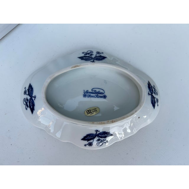 1970s Vintage Footed Blue Onion Bowl Blue and White Diamond Shape Bowl Signed For Sale - Image 5 of 7