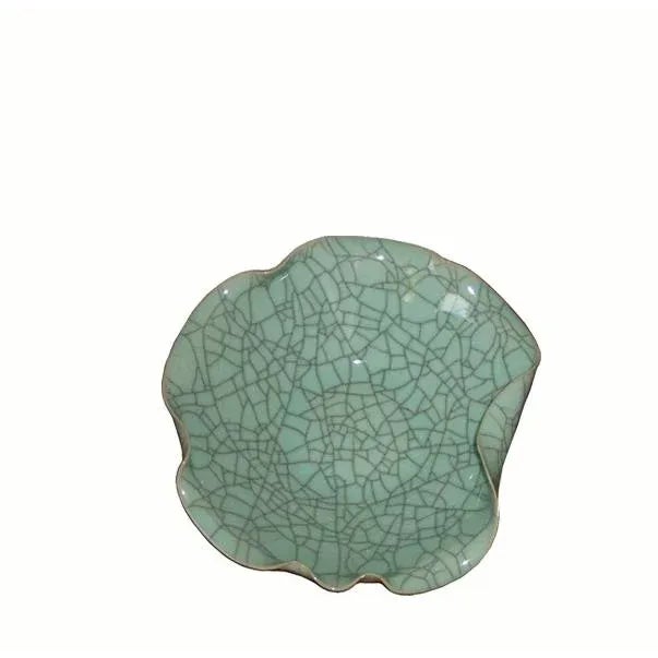Asian Asian Modern Lotus Leaf Celadon Porcelain Plate For Sale - Image 3 of 8