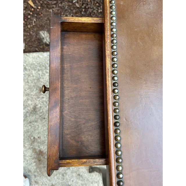 Brown Antique Leather Top Louis XV Style Game Table For Sale - Image 8 of 12