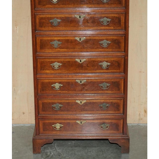 Burr Walnut Tallboy Chest of 10 Drawers For Sale - Image 6 of 18