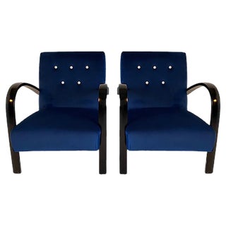 Set of Italian Art Deco Blue Armchairs, 1930s For Sale