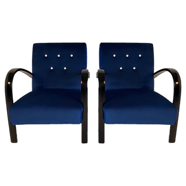 Set of Italian Art Deco Blue Armchairs, 1930s For Sale