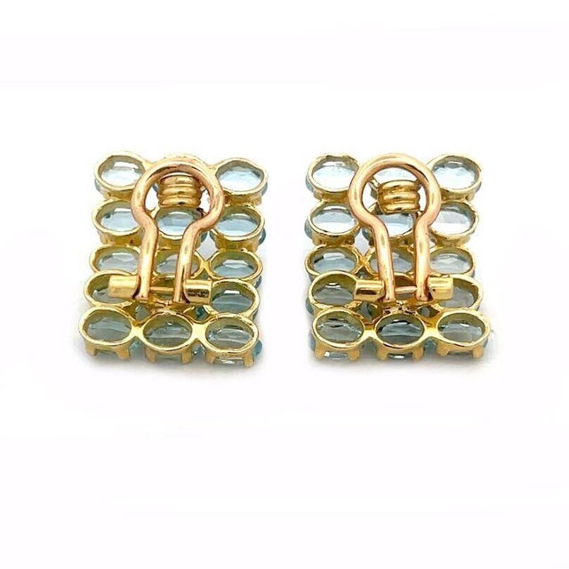 Metal Aquamarine 18k Gold Earrings Ring Set Yellow 5 Row Oval Set Design, 3 Pieces For Sale - Image 7 of 10