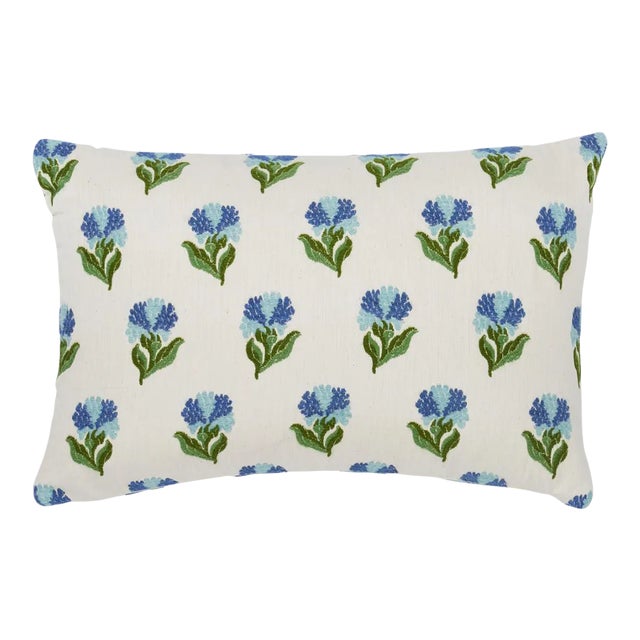 Schumacher Rosina Floral Pillow 18" x 12" in Cornflower For Sale