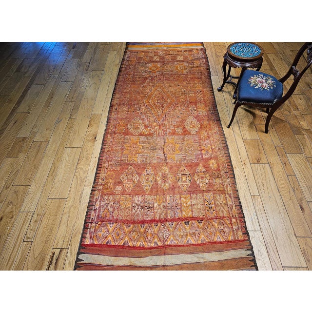 Vintage Moroccan Rug, Hand-Knotted Wool, Geometric Pattern, Red & Lavender, 5’ X 13’ For Sale - Image 12 of 14