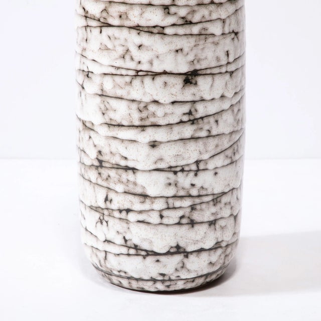 Ceramic Mid-Century Modernist White and Earth Toned Horizontally Striated Ceramic Vase For Sale - Image 7 of 11