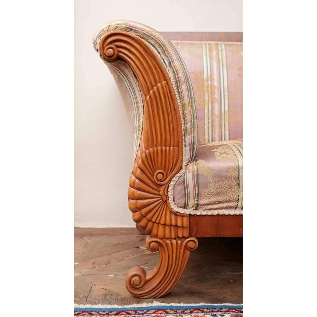 Biedermeier Sofa with Silk Upholstery, Veneer and Carvings For Sale - Image 3 of 6