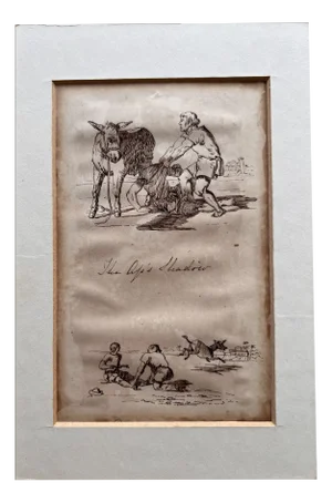 After Harrison Weir, Illustration for Aesop's Fables, 1905, Original Ink Drawing, Framed