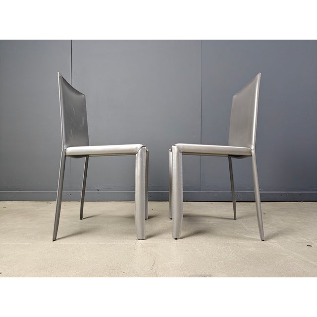 Grey Leather Dining Chairs from Cattelan, Italy, 1980s, Set of 8 For Sale - Image 6 of 10