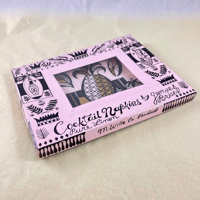 Light Pink George Briard Cocktail Napkins, Ambrosia – Nectar of the Gods, S/8 in Box For Sale - Image 8 of 11