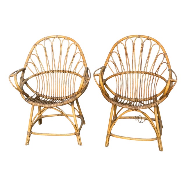 Vintage French Rattan Armchairs, 1960s, Set of 2 For Sale