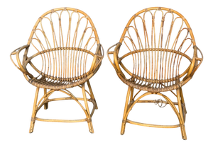 Vintage French Rattan Armchairs, 1960s, Set of 2